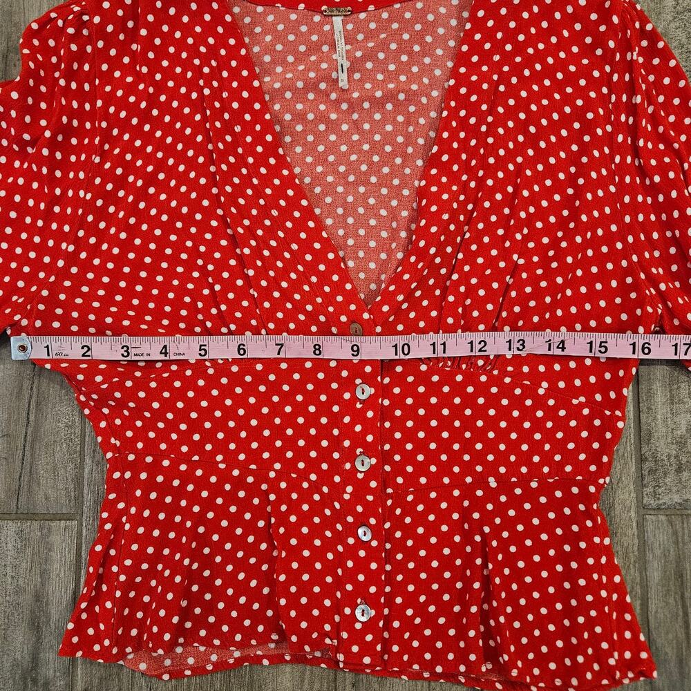 Free People Love Street Red‎ Polka Dot Top Women’s S Long Sleeve Blouse Romantic - Picture 6 of 12